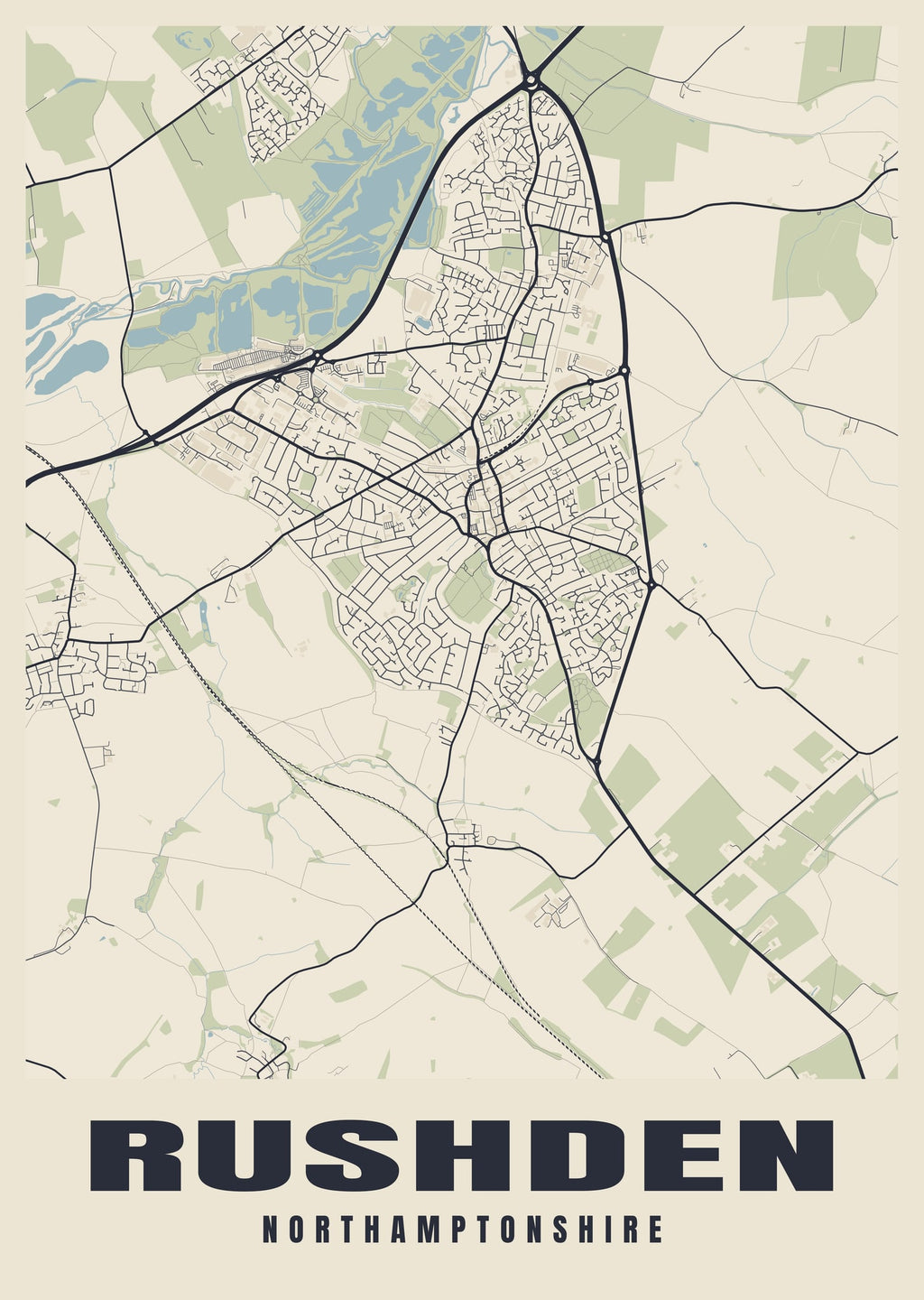 Street map poster of Rushden, Northamptonshire