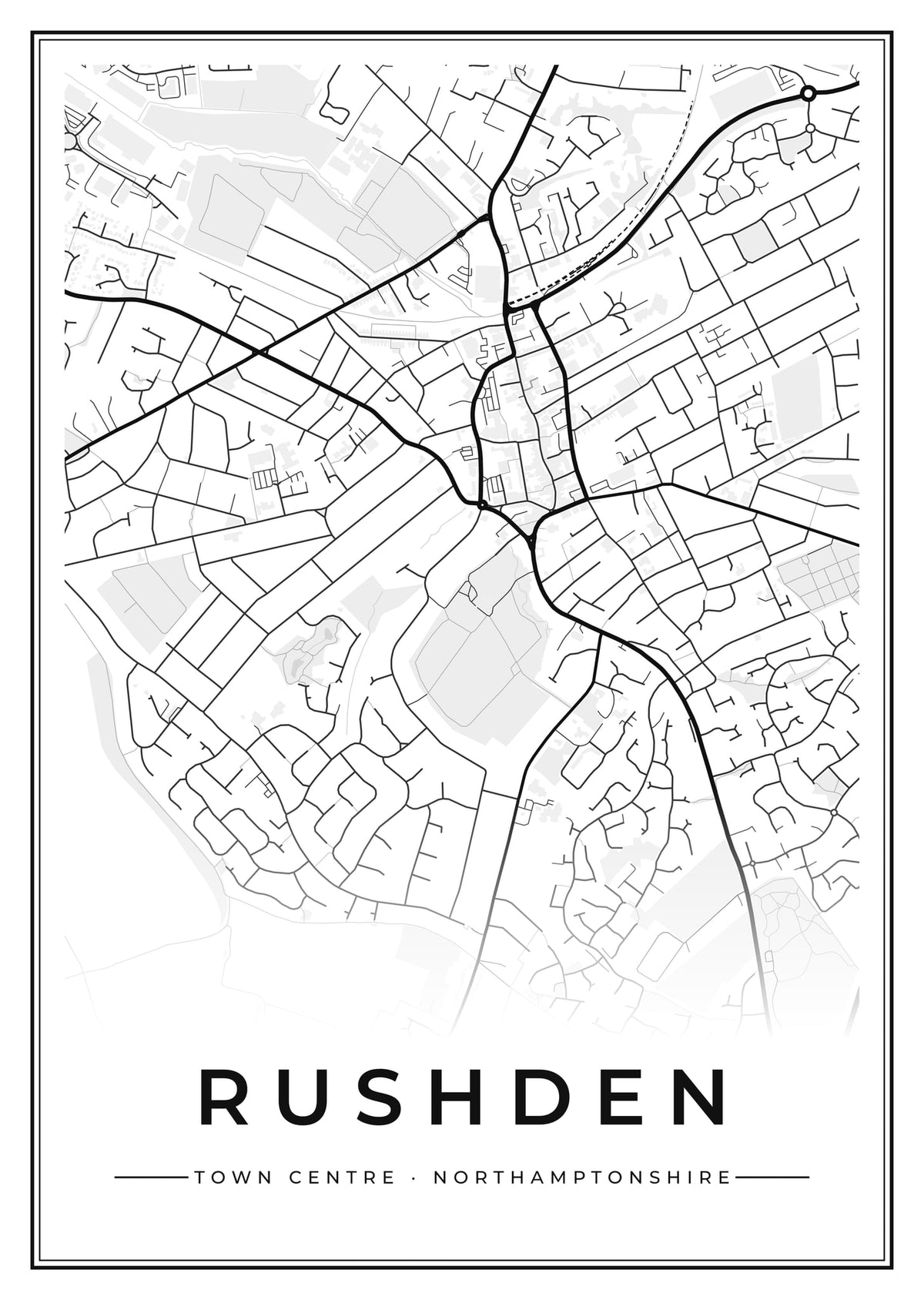 Street map poster of Rushden town centre, Northamptonshire