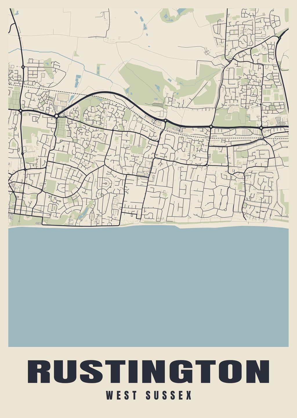 Street map poster of Rustington, West Sussex