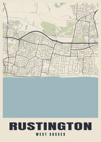 Street map poster of Rustington, West Sussex