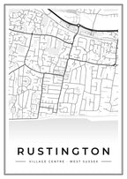Street map poster of Rustington village centre, West Sussex