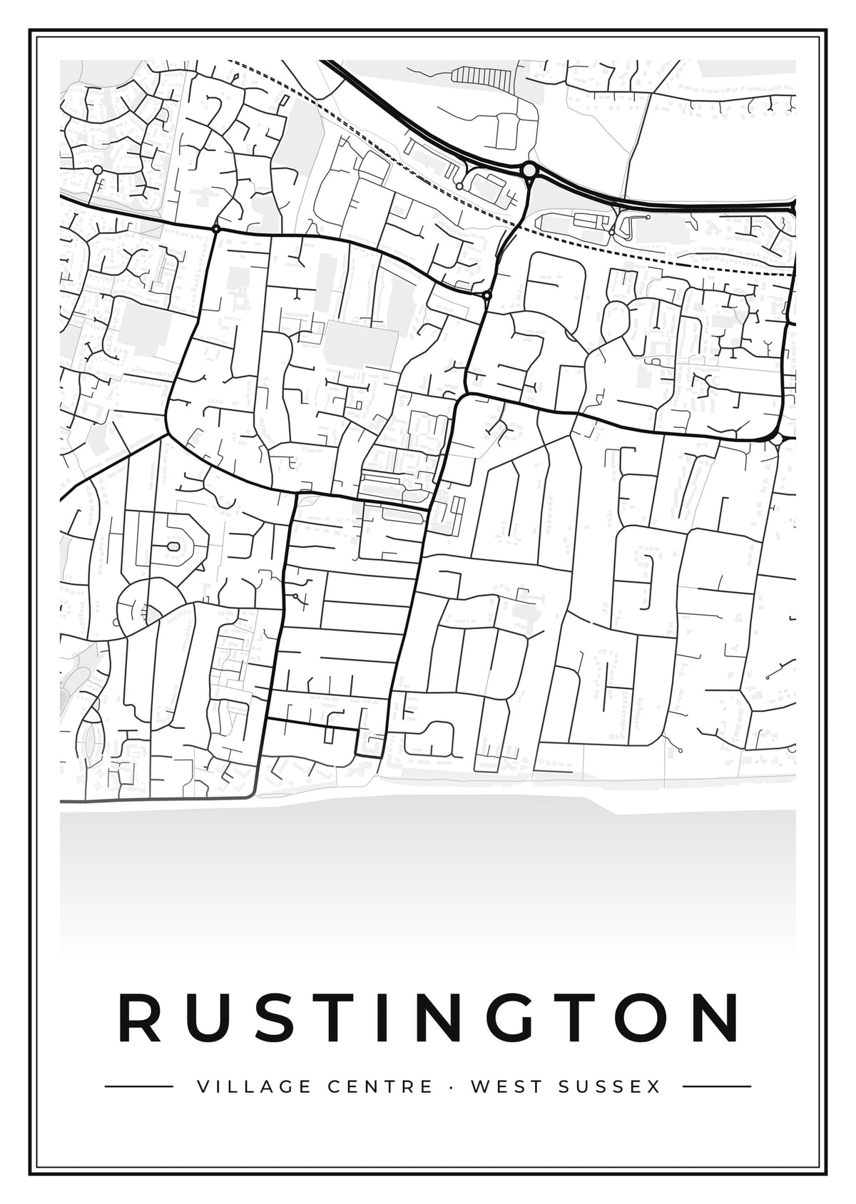 Street map poster of Rustington village centre, West Sussex