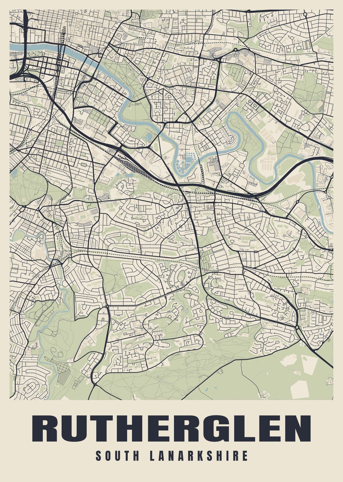 Street map poster of Rutherglen, South Lanarkshire