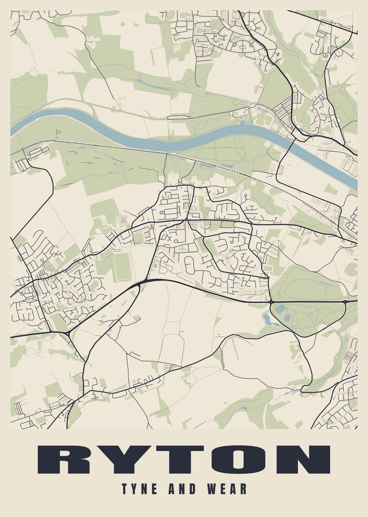Street map poster of Ryton, Tyne and Wear