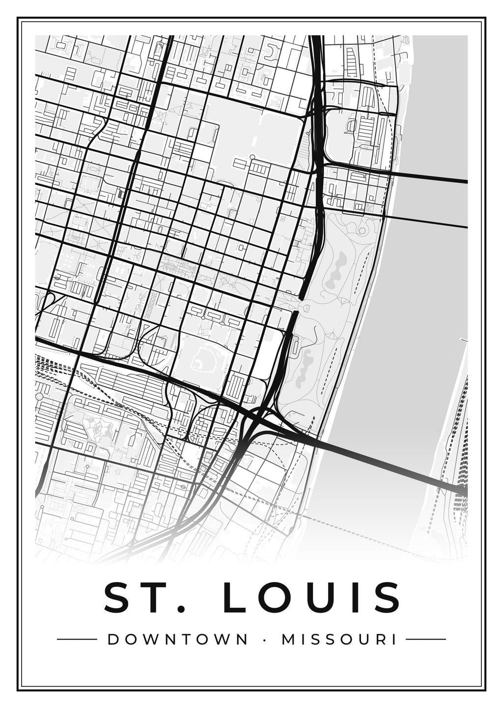 Street map poster of downtown St. Louis, Missouri