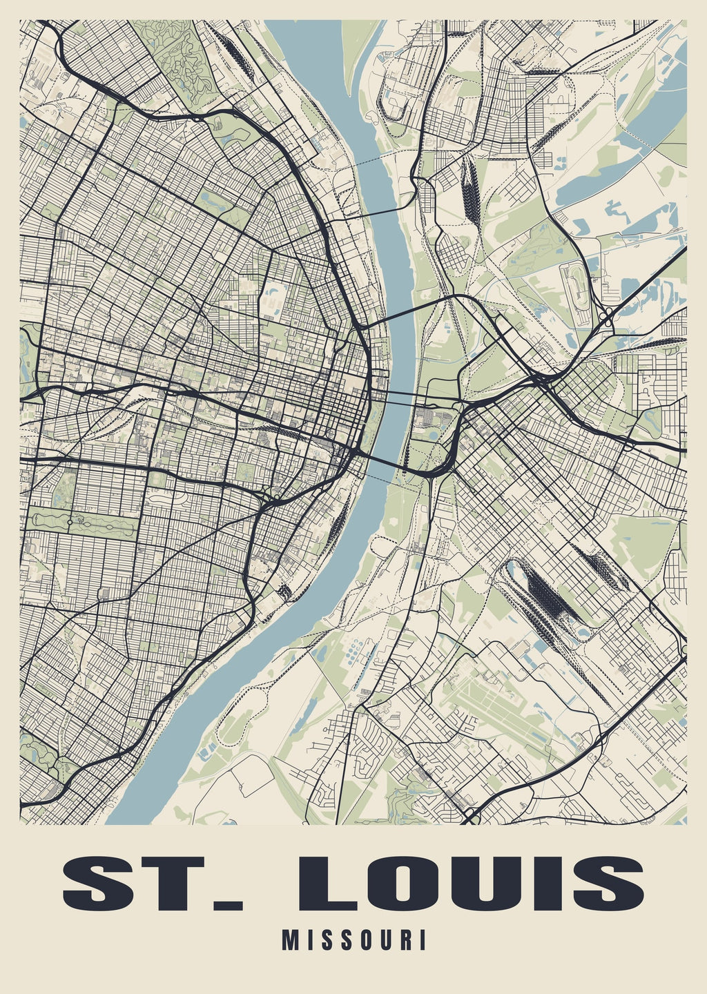 Street map poster of St. Louis, Missouri