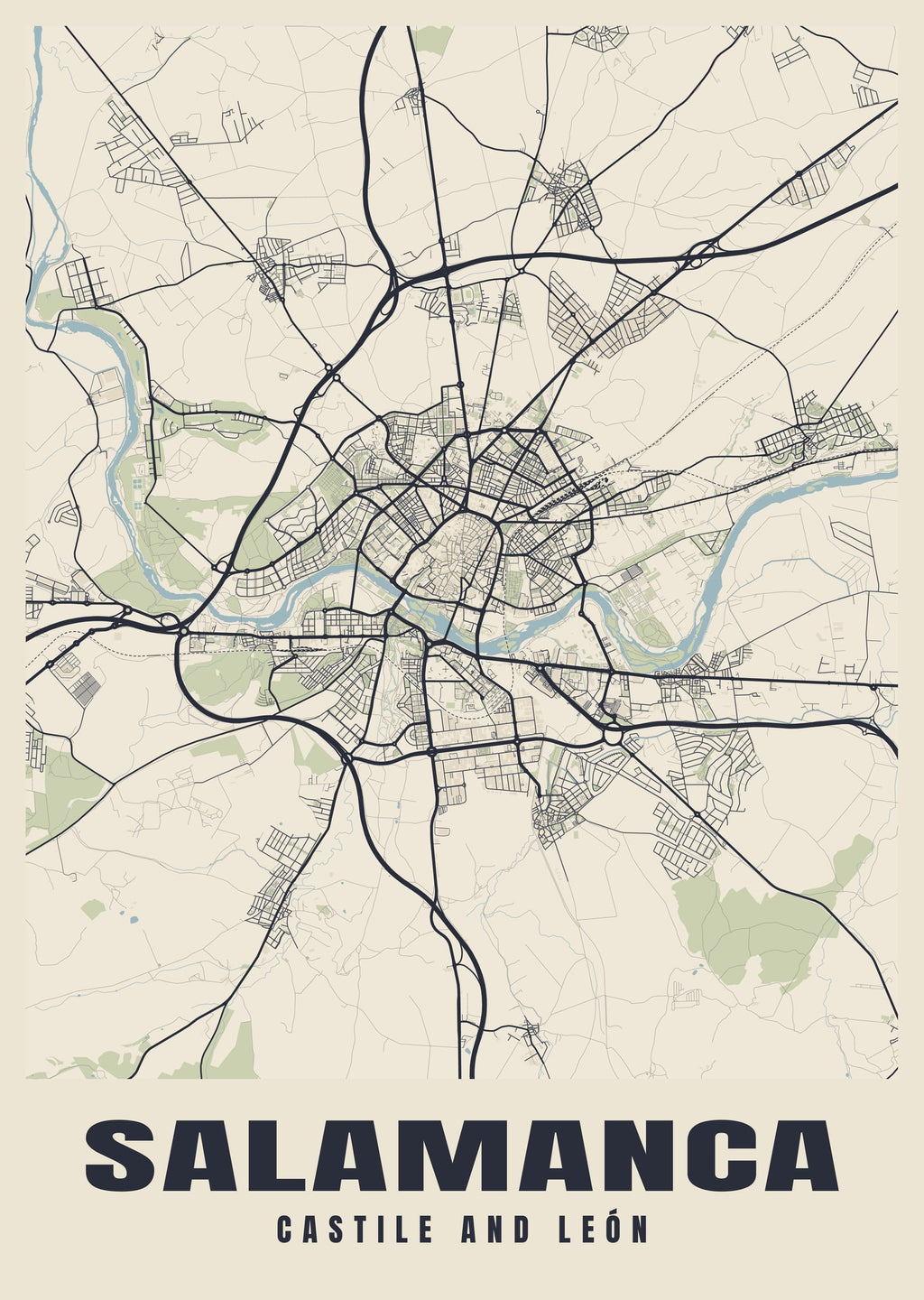 Street map poster of Salamanca, Castile and León