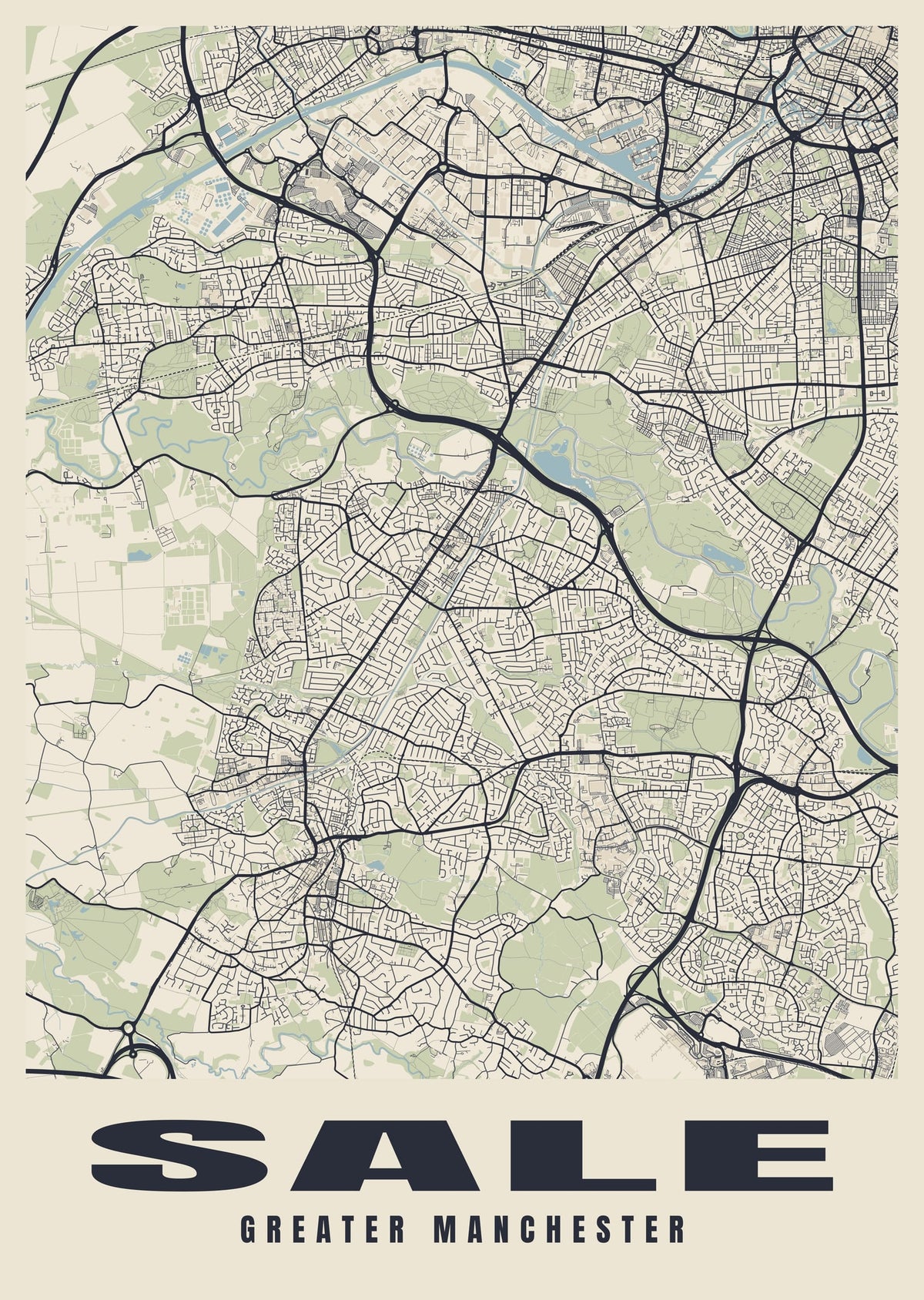 Street map poster of Sale, Greater Manchester