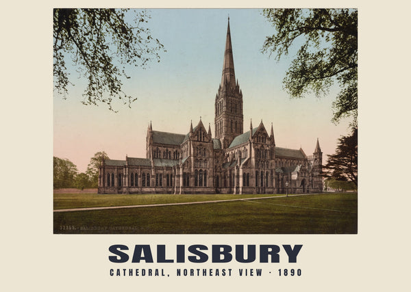 Cathedral, northeast view, Salisbury — 1890 · Vintage photochrom print