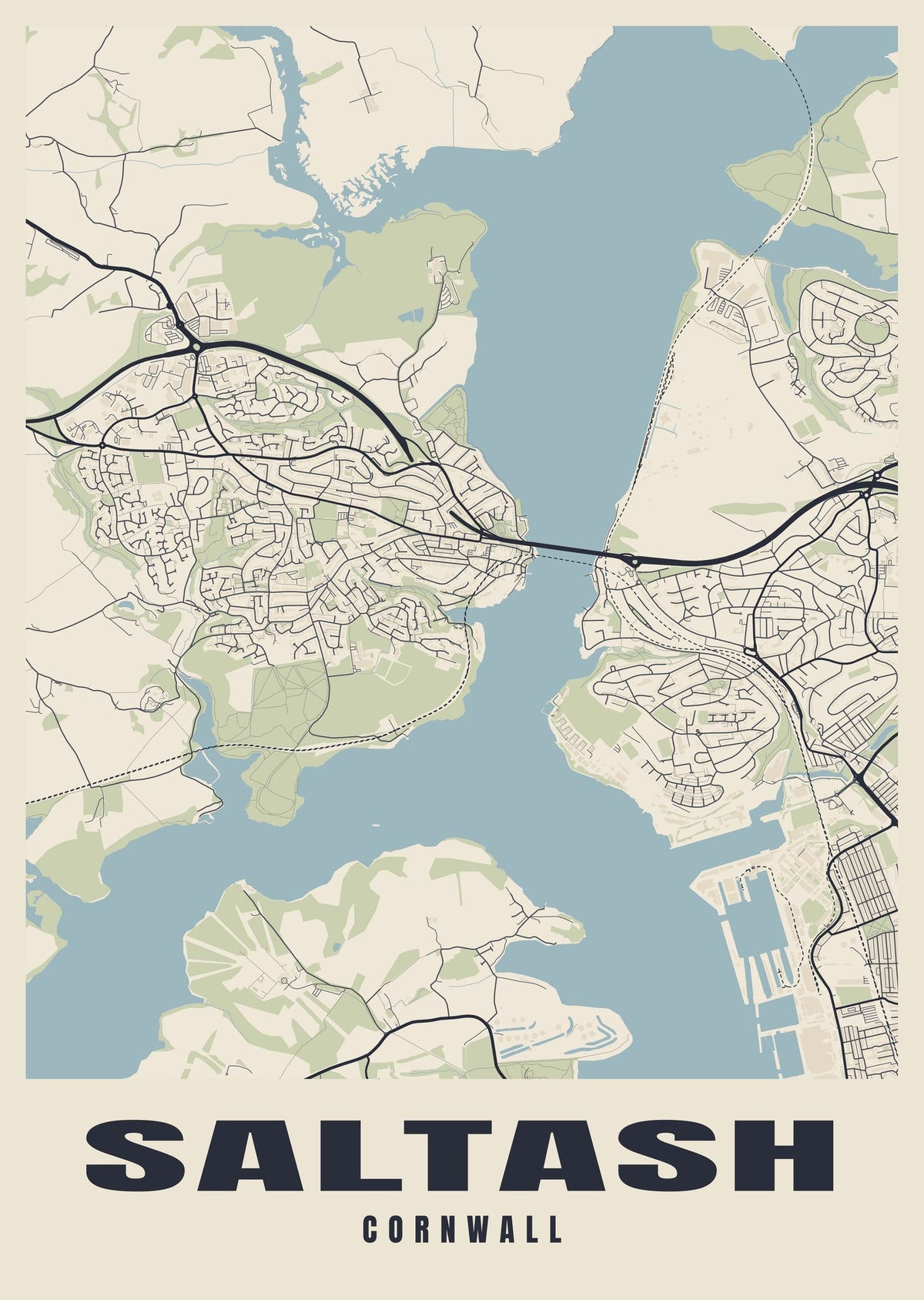 Street map poster of Saltash, Cornwall