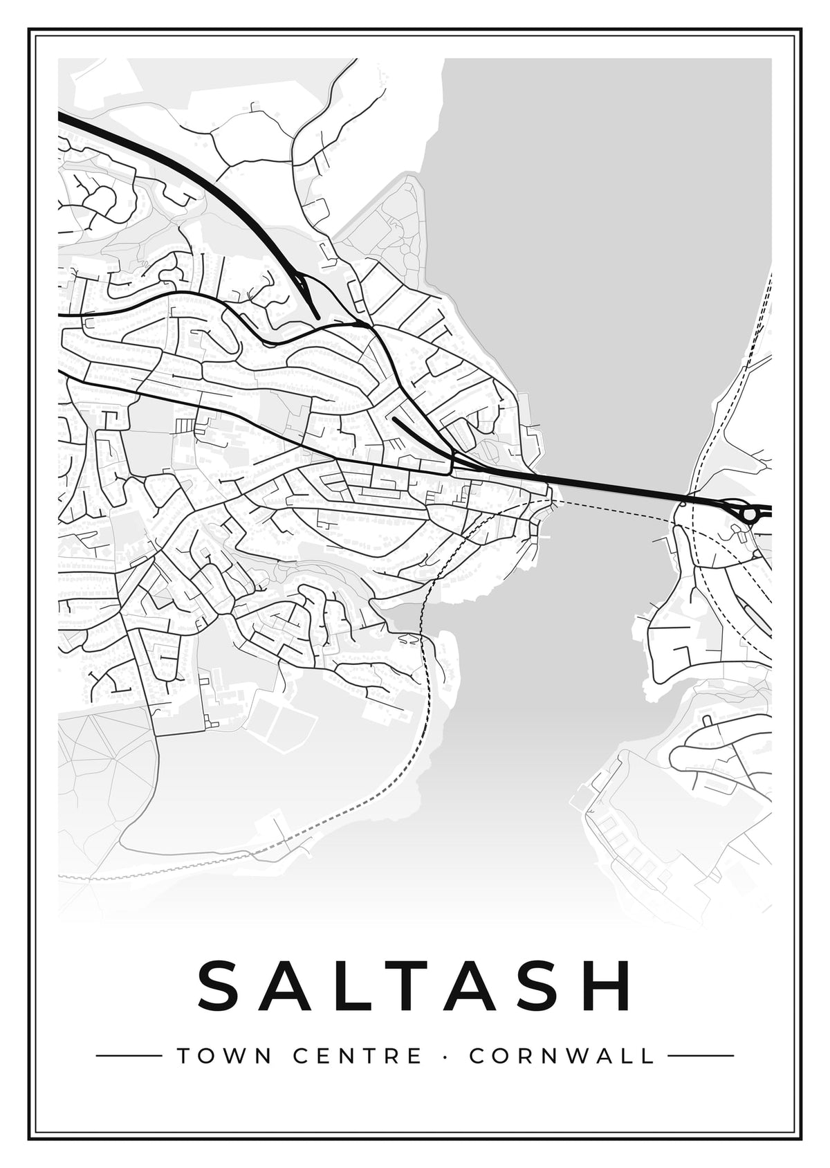 Street map poster of Saltash town centre, Cornwall