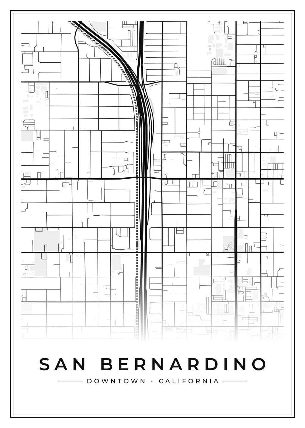 Street map poster of downtown San Bernardino, California