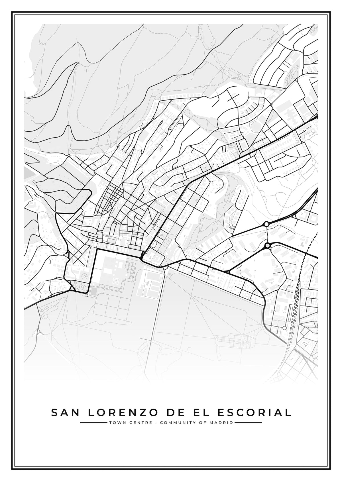 Street map poster of San Lorenzo de El Escorial town centre, Community of Madrid