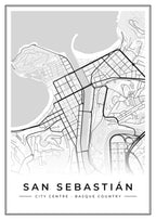 Street map poster of San Sebastián city centre, Basque Country