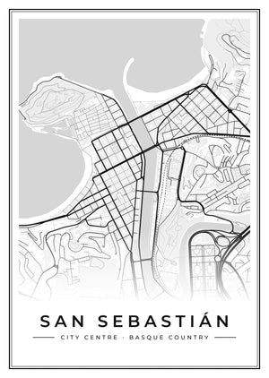 San Sebastián City Centre Street Map Poster