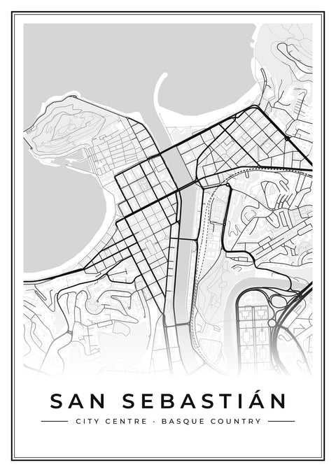 San Sebastián City Centre Street Map Poster