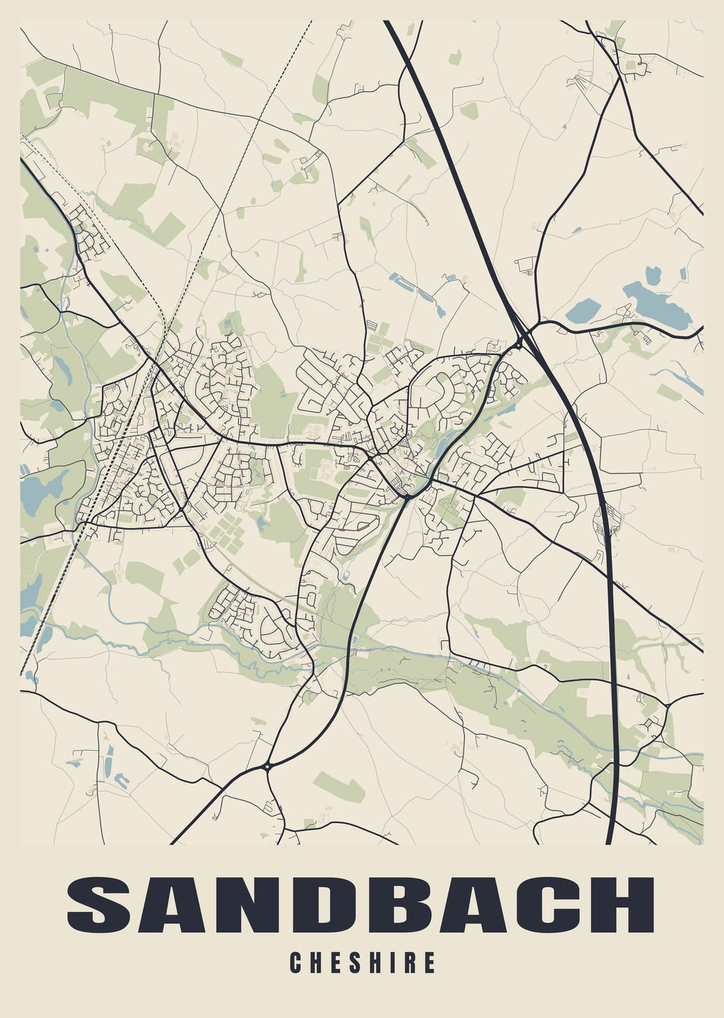 Street map poster of Sandbach, Cheshire