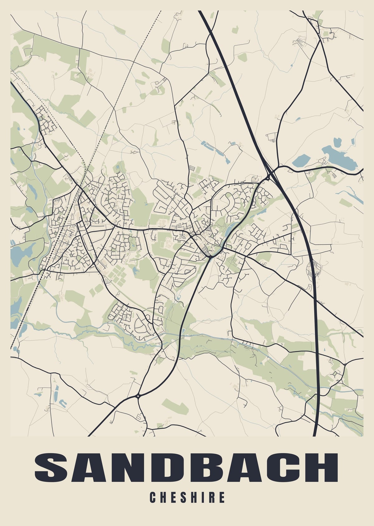 Street map poster of Sandbach, Cheshire