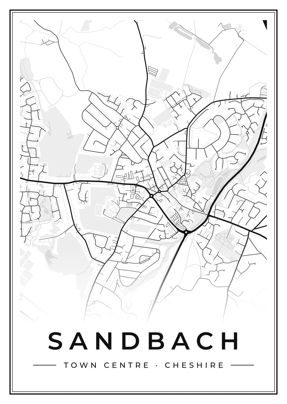 Sandbach Town Centre Street Map Poster