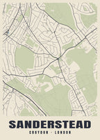 Heritage street map poster of Sanderstead, Croydon, London