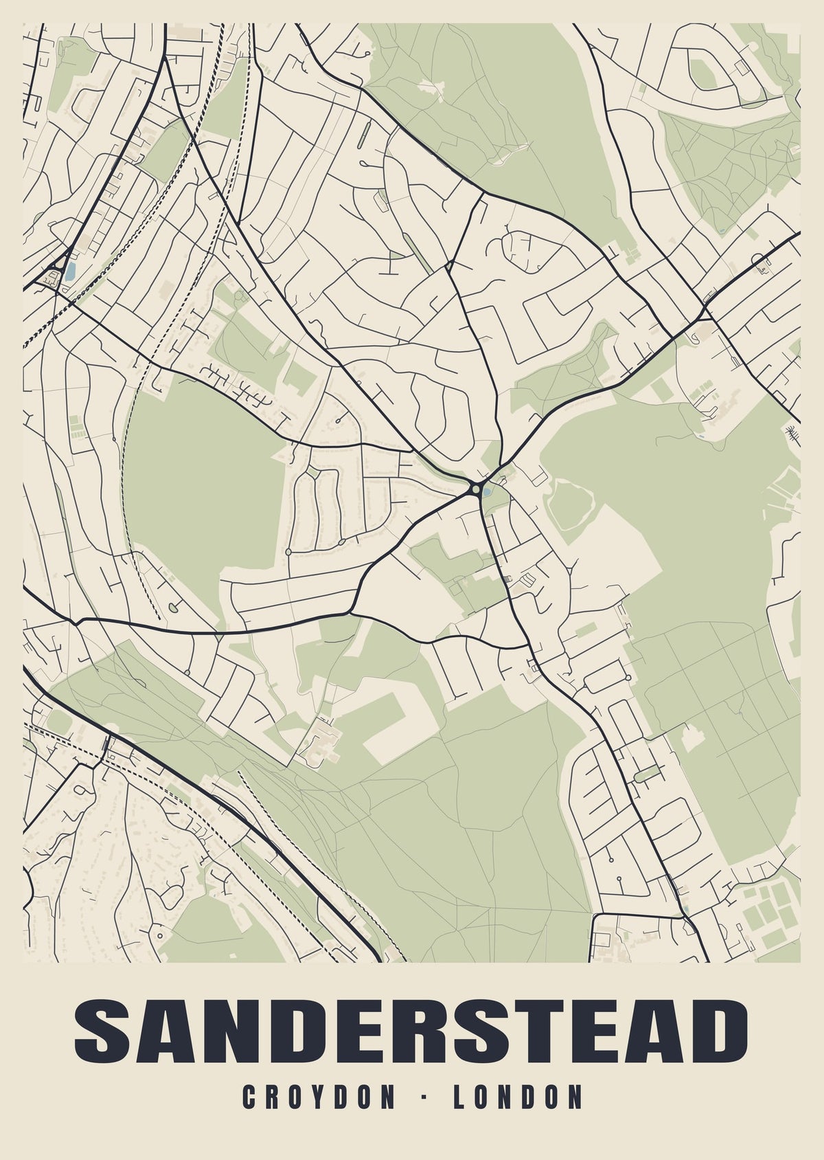 Heritage street map poster of Sanderstead, Croydon, London