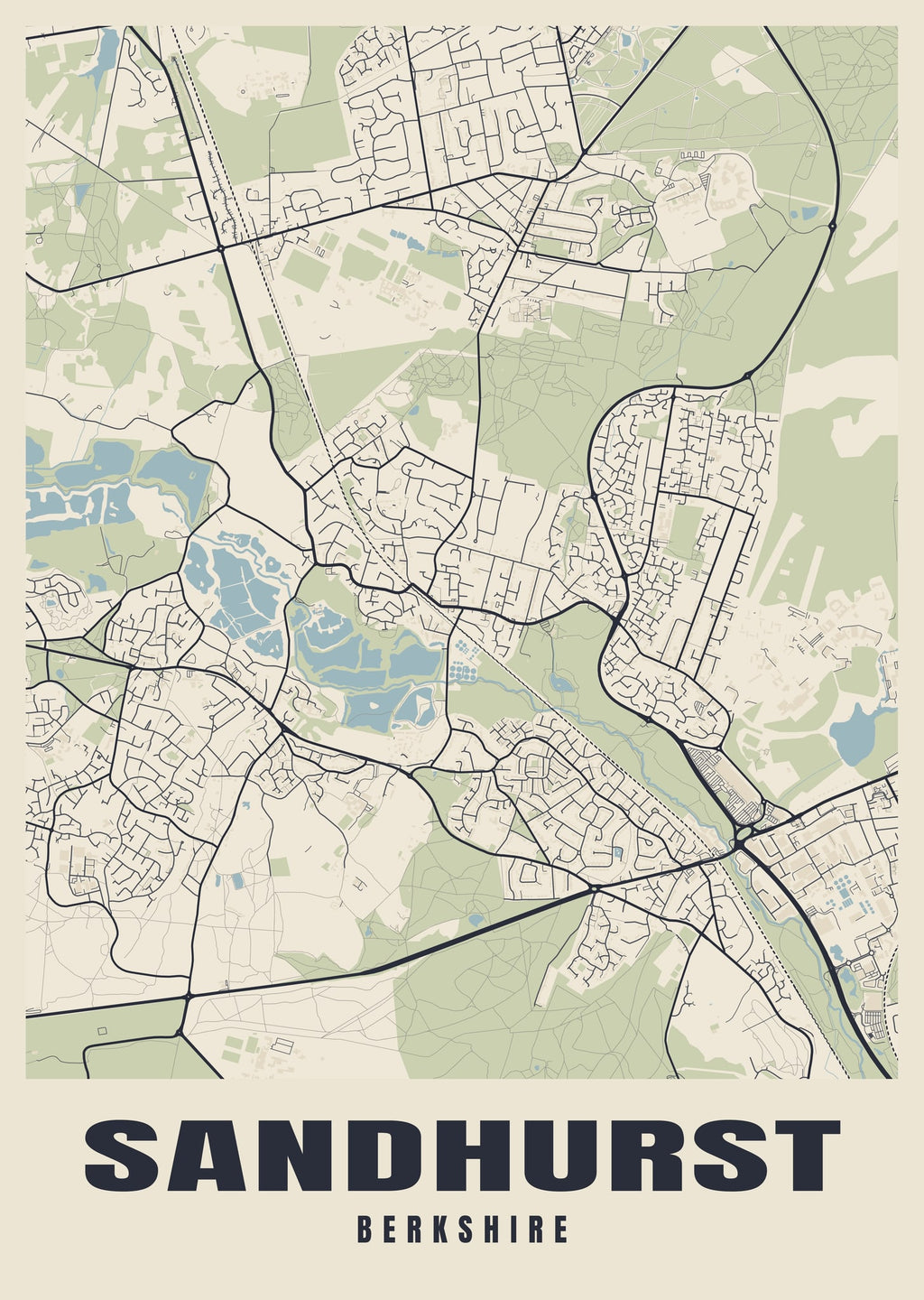 Street map poster of Sandhurst, Berkshire