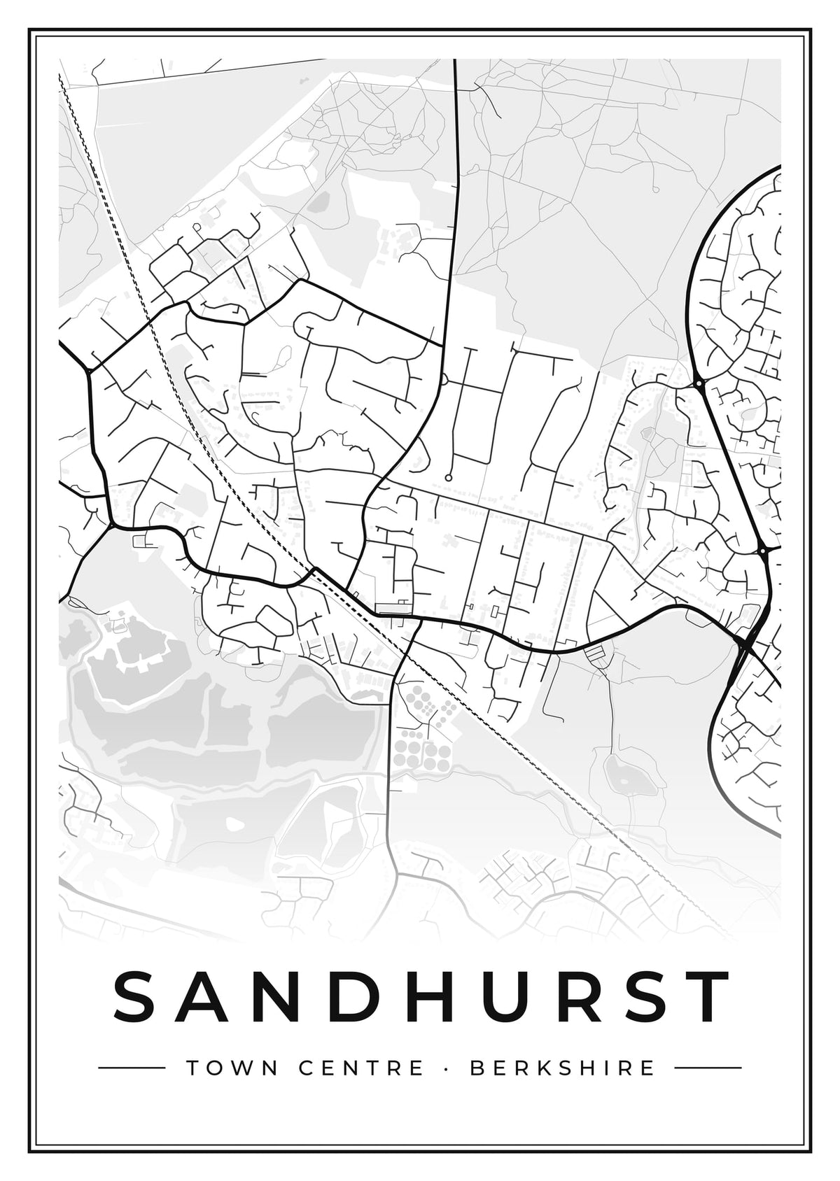 Street map poster of Sandhurst town centre, Berkshire