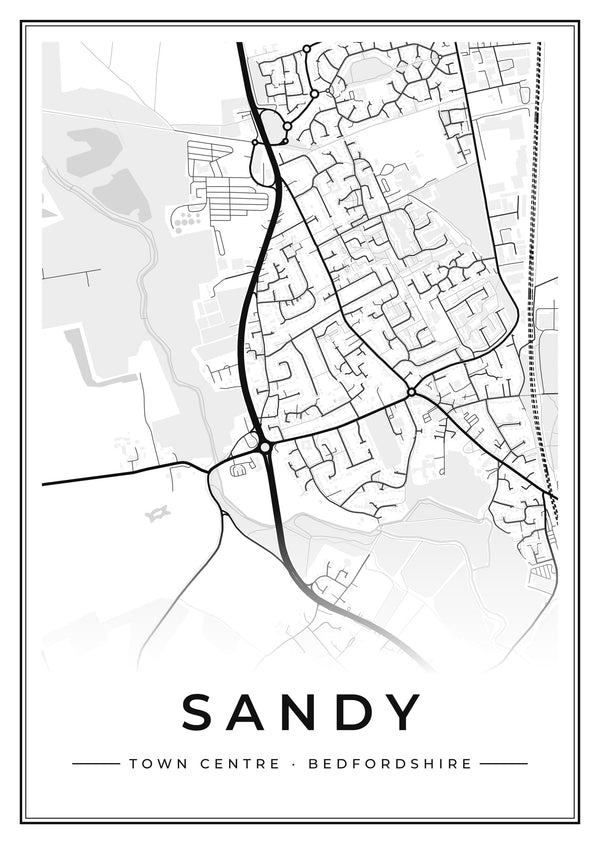 Sandy Town Centre Street Map Poster