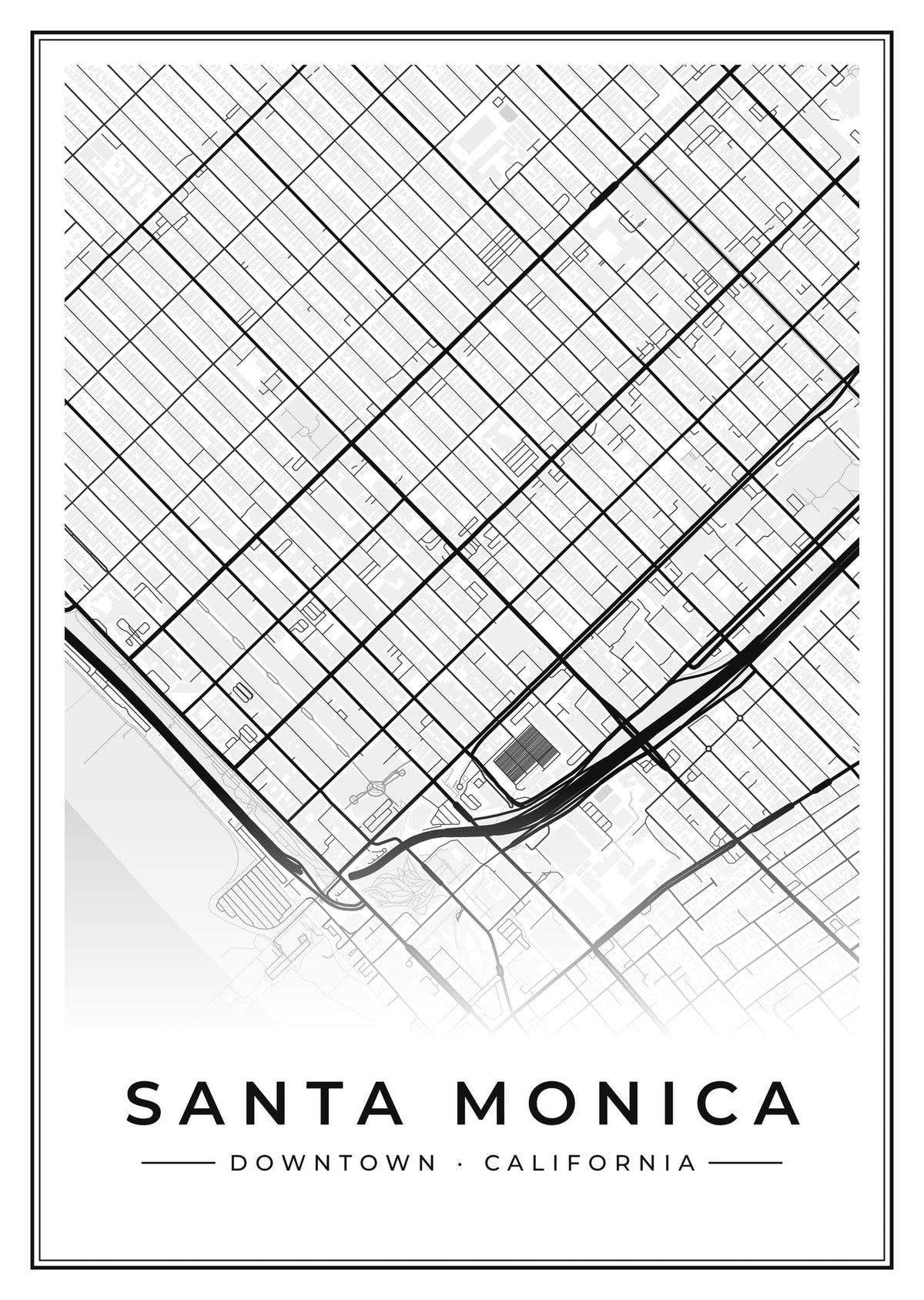 Street map poster of downtown Santa Monica, California