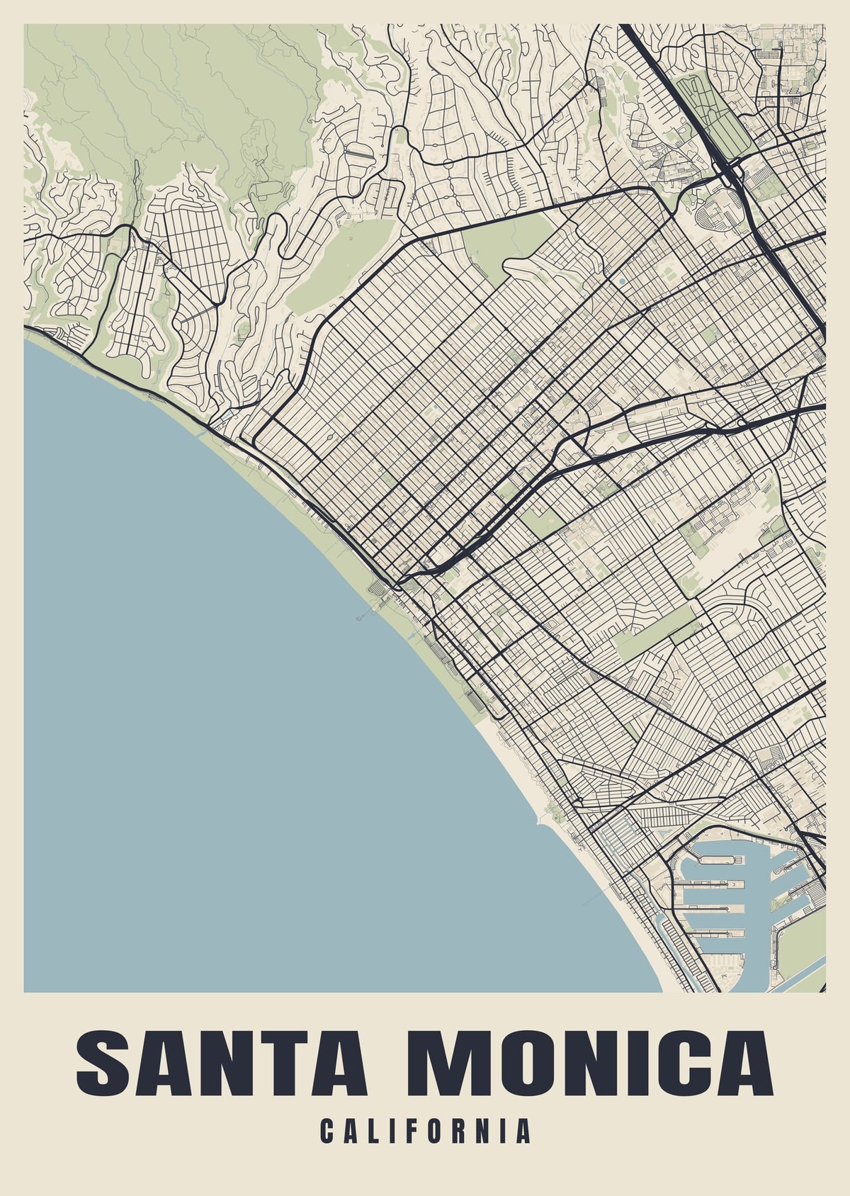 Street map poster of Santa Monica, California