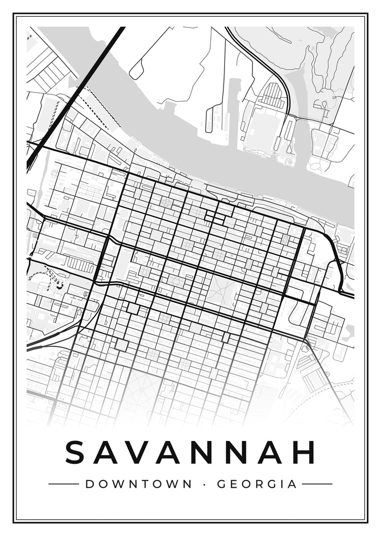 Savannah Downtown Street Map Poster