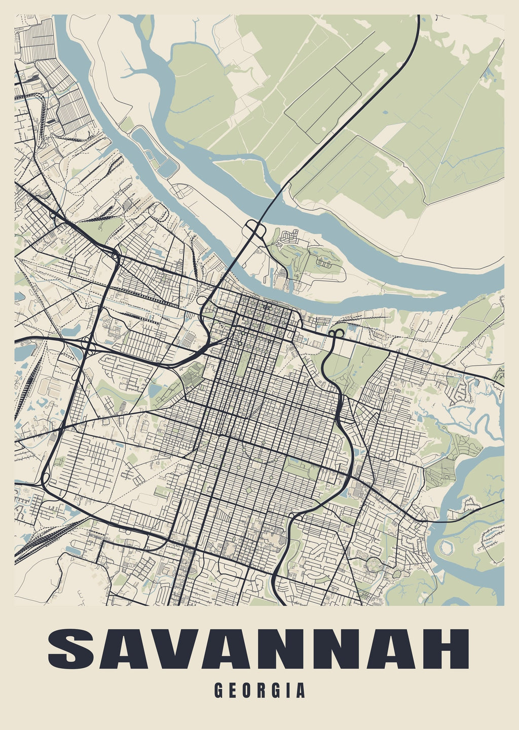 Street map poster of Savannah, Georgia