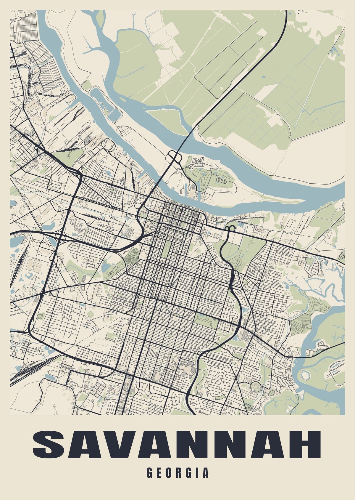 Street map poster of Savannah, Georgia
