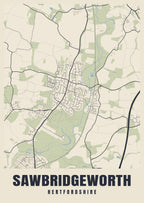 Street map poster of Sawbridgeworth, Hertfordshire