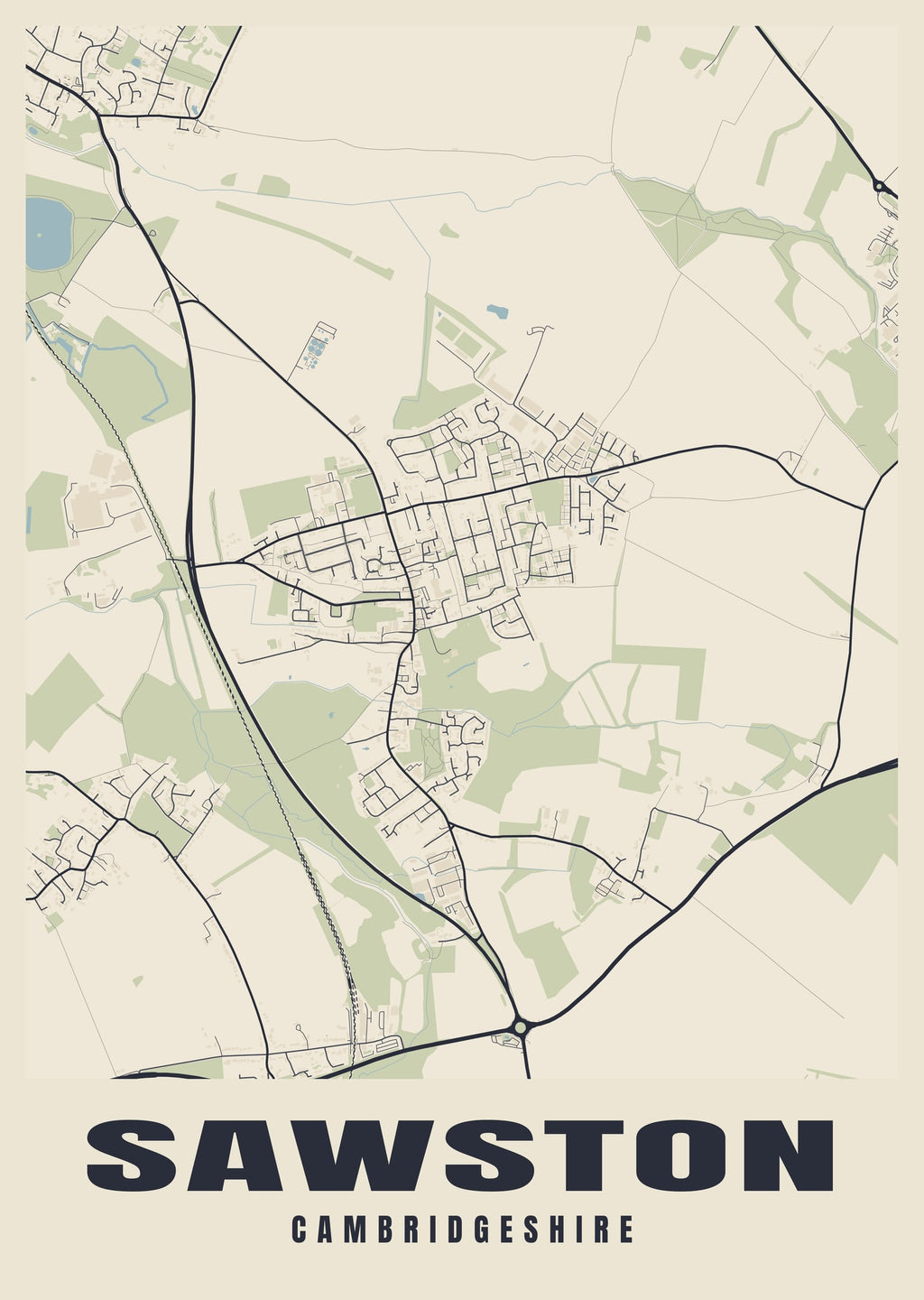 Street map poster of Sawston, Cambridgeshire