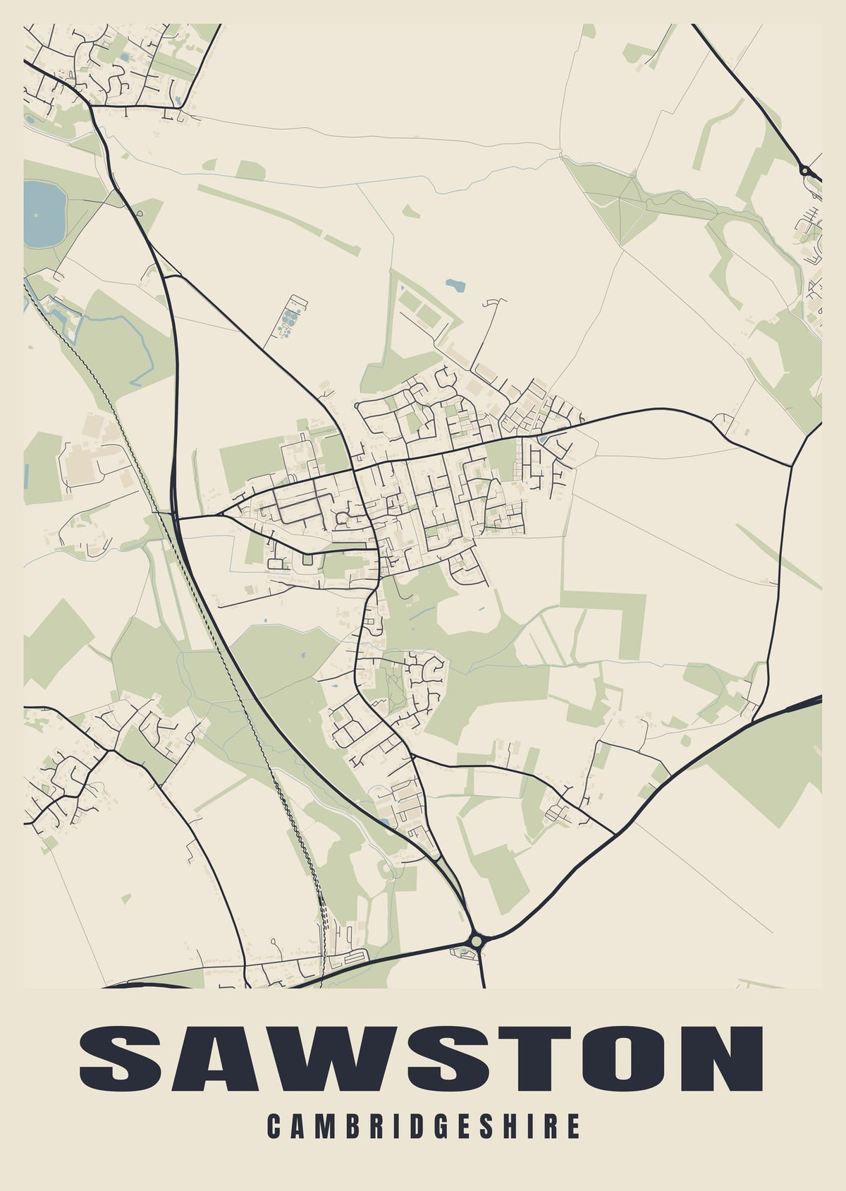Street map poster of Sawston, Cambridgeshire