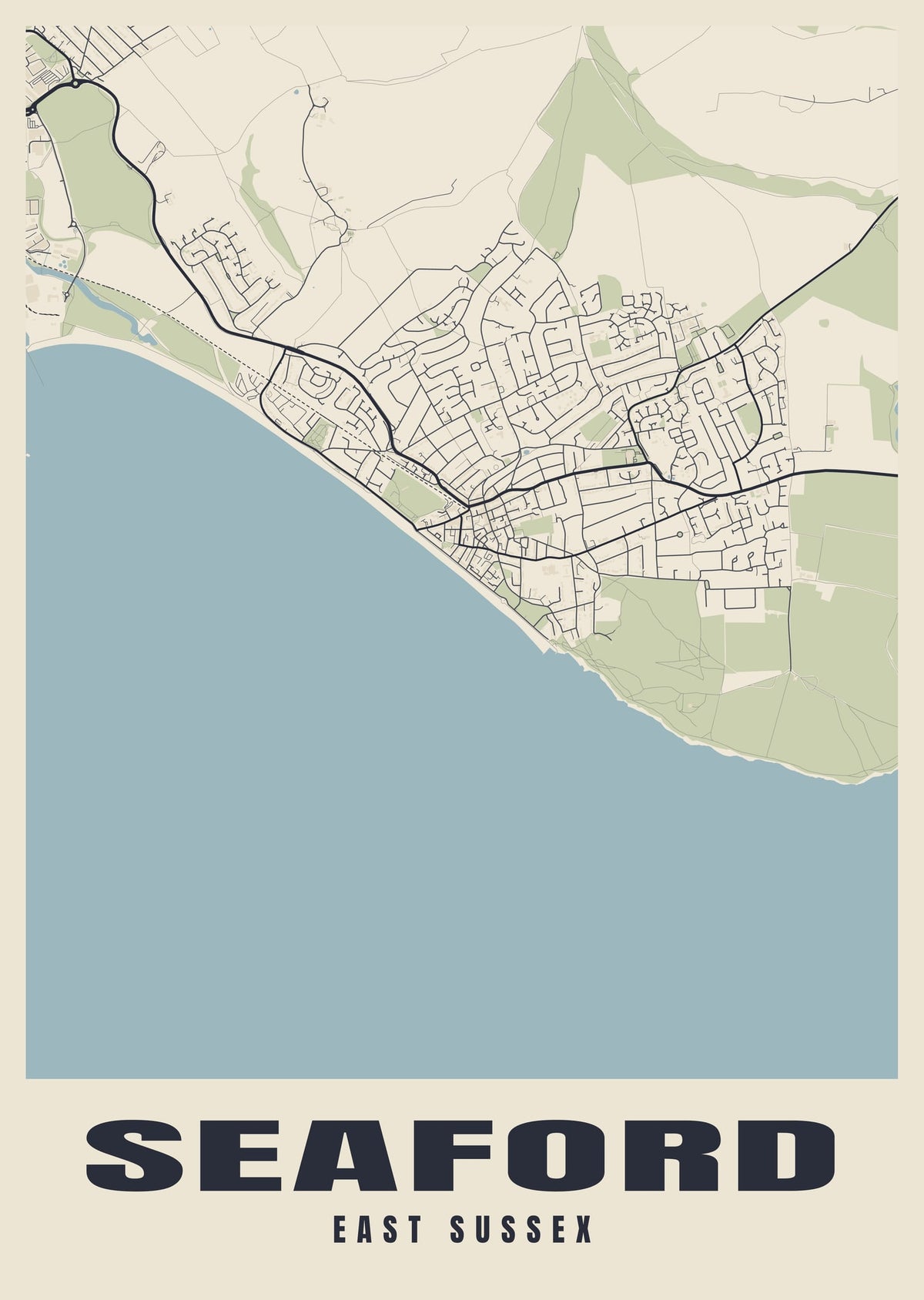 Street map poster of Seaford, East Sussex