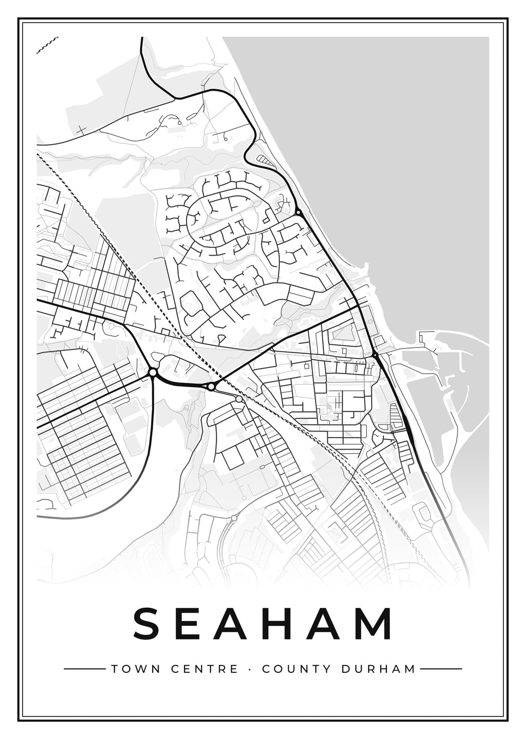 Street map poster of Seaham town centre, County Durham