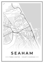Street map poster of Seaham town centre, County Durham