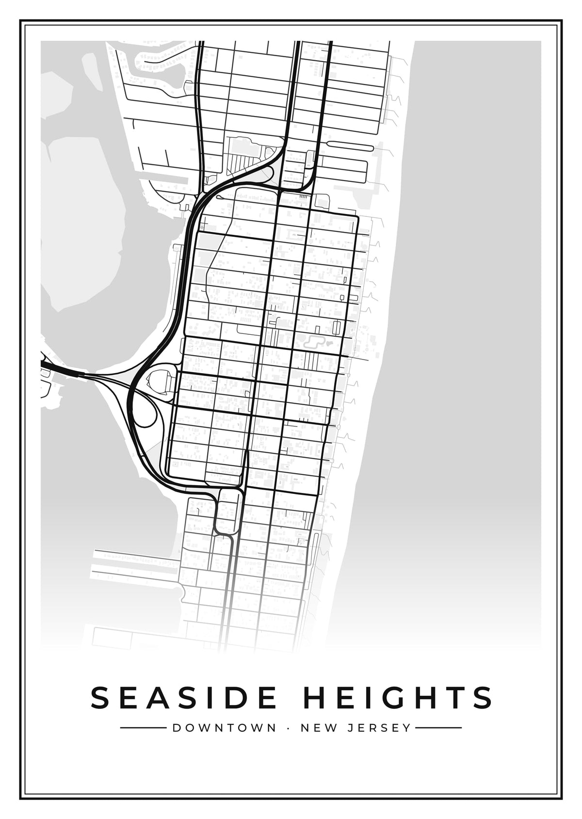 Street map poster of downtown Seaside Heights, New Jersey