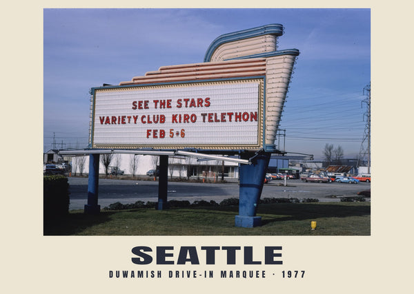 Duwamish Drive-In Marquee, Seattle — 1977 · Historic photograph print