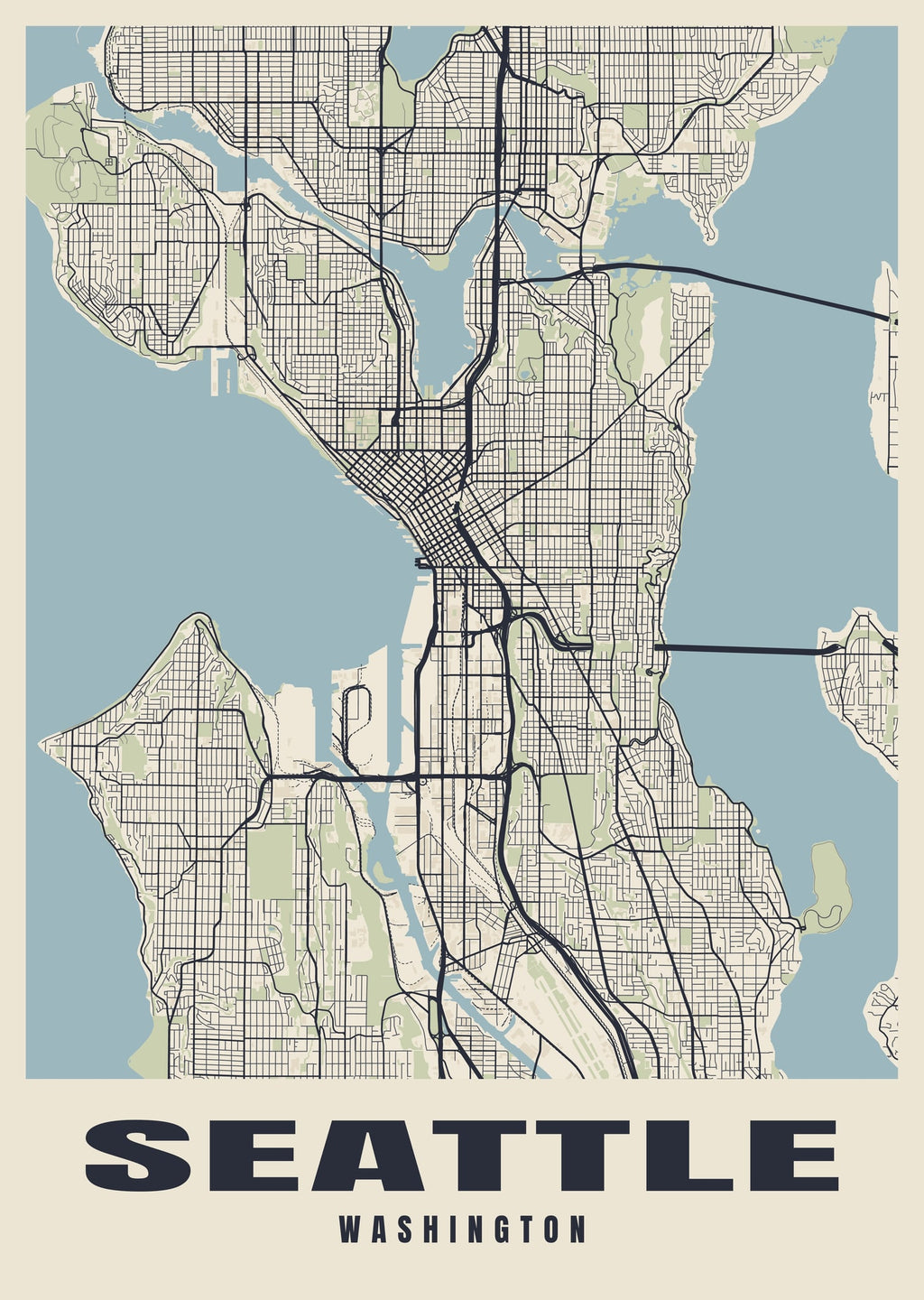 Street map poster of Seattle, Washington