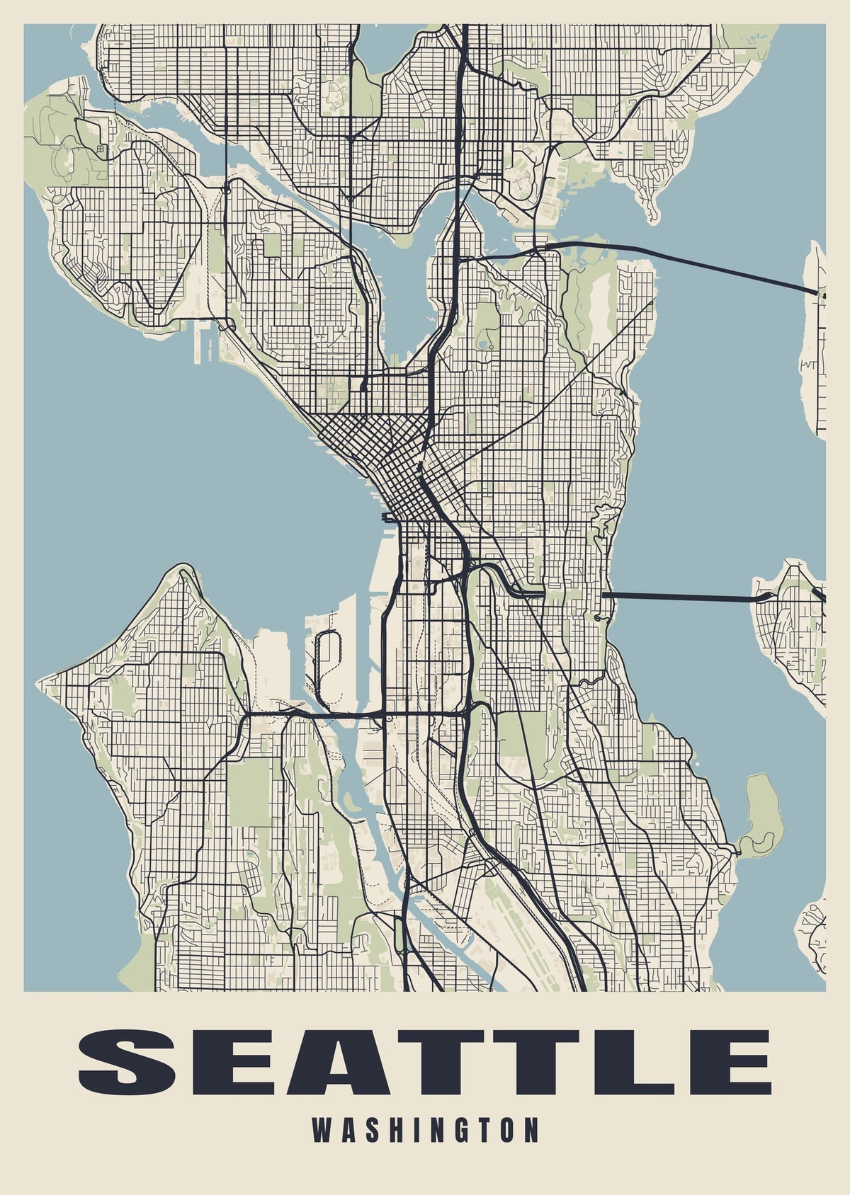 Street map poster of Seattle, Washington