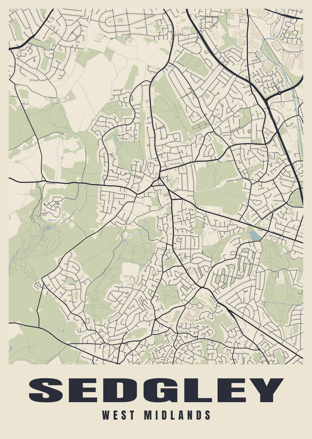 Street map poster of Sedgley, West Midlands
