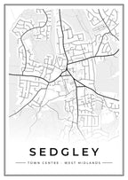 Street map poster of Sedgley town centre, West Midlands