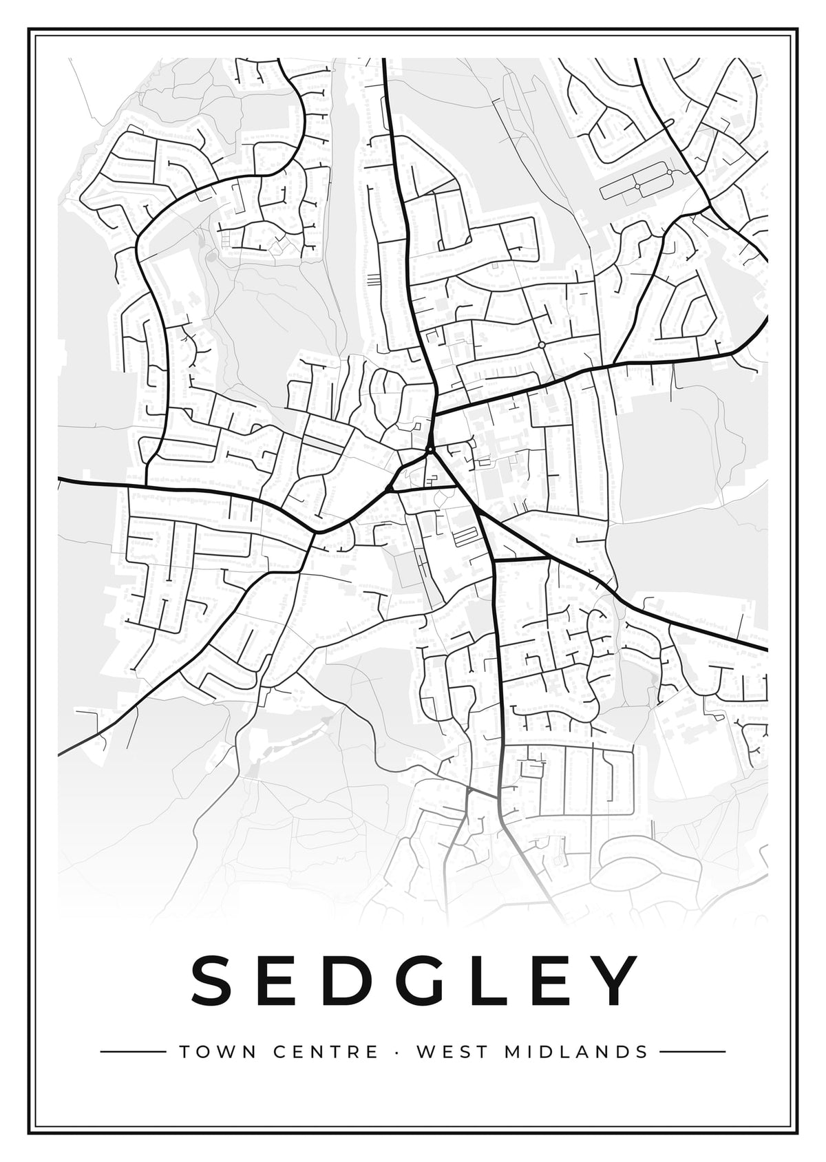 Street map poster of Sedgley town centre, West Midlands