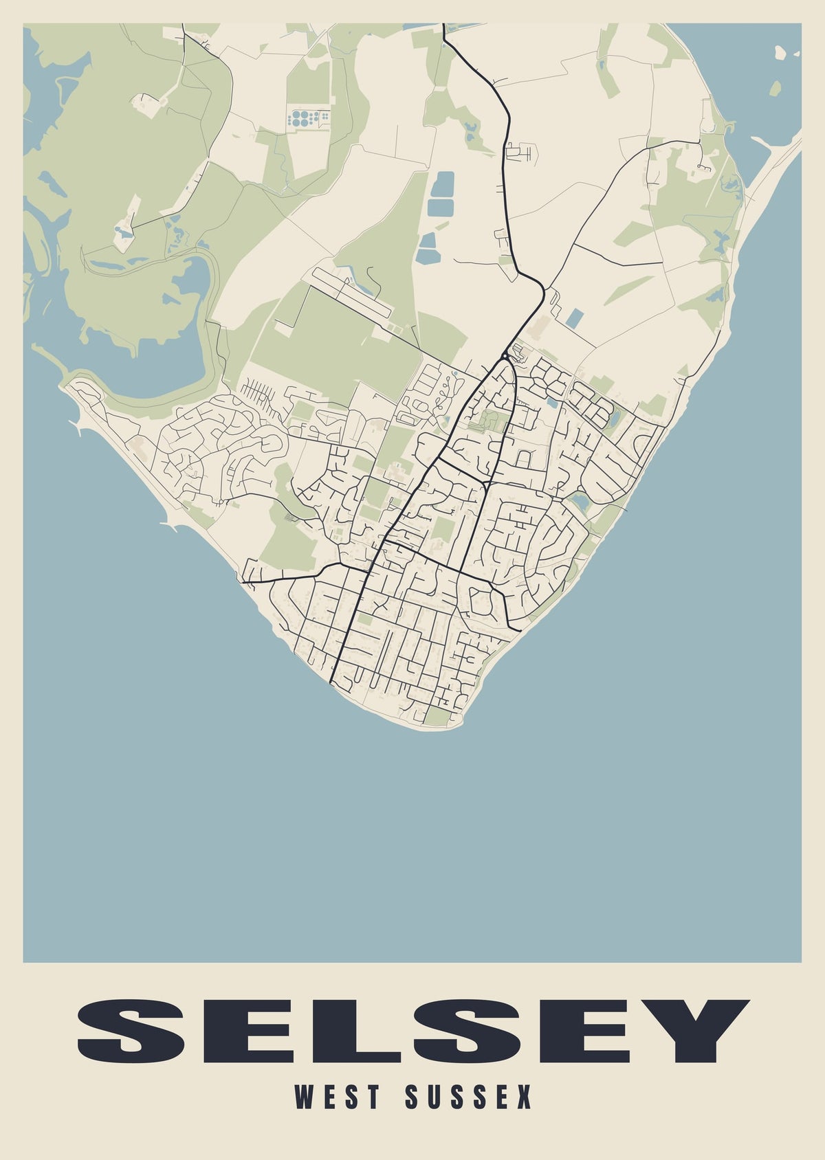 Street map poster of Selsey, West Sussex