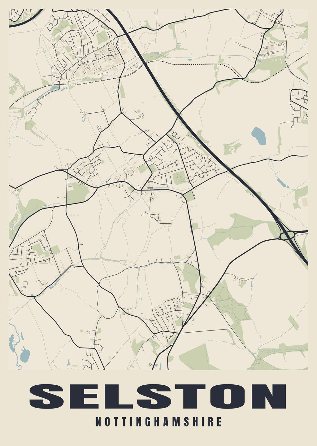 Street map poster of Selston, Nottinghamshire