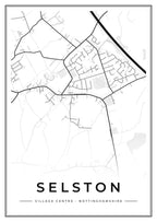 Street map poster of Selston village centre, Nottinghamshire