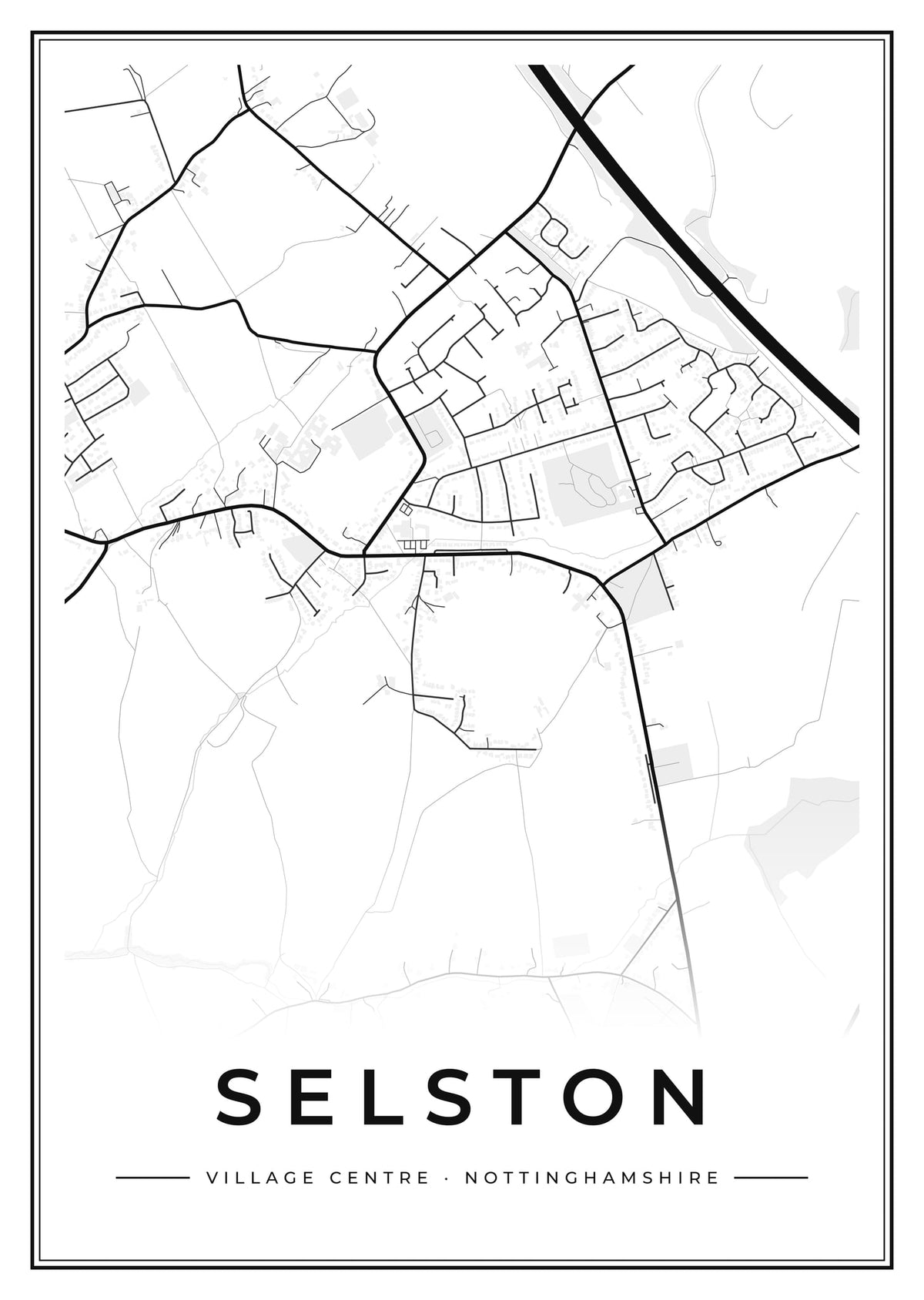 Street map poster of Selston village centre, Nottinghamshire